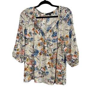 Ava Christine Women’s Top Artsy Bohemian Voile Rayon Flowy Gypsy V-Neck Medium